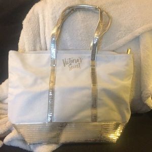 White sparkly VS tote